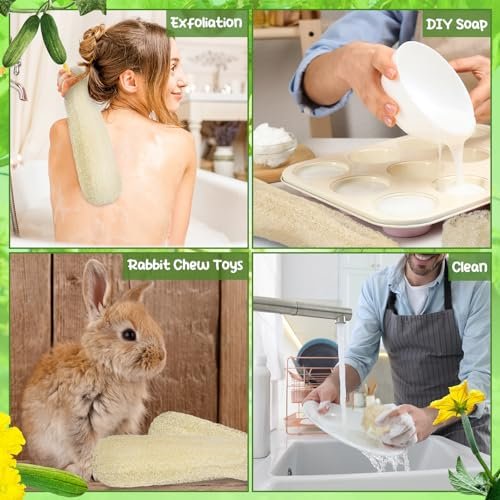 ZhouBoat 11.8 Inches Natural Loofah Sponges Pack of 6 for Kitchen Dishes Body Scrubber Avelisse