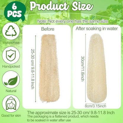 ZhouBoat 11.8 Inches Natural Loofah Sponges Pack of 6 for Kitchen Dishes Body Scrubber Avelisse