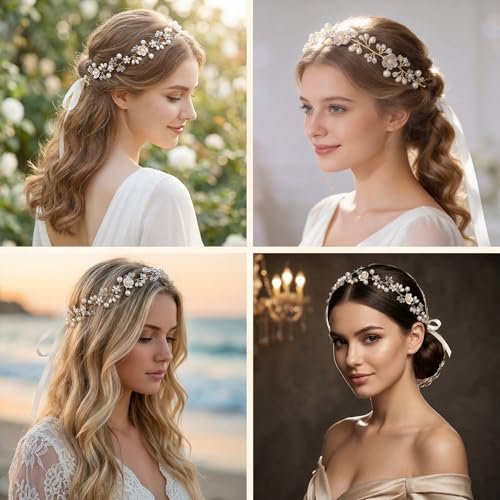 Darlingao Pearl Wedding Headpiece for Women - Elegant Gold Hair Accessory with Pearls, Flowers & Rhinestones for Bridal, Engagement, Prom & Formal Events - görsel 10