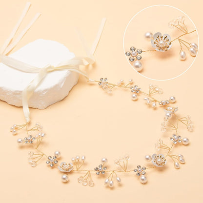 Darlingao Pearl Wedding Headpiece for Women - Elegant Gold Hair Accessory with Pearls, Flowers & Rhinestones for Bridal, Engagement, Prom & Formal Events