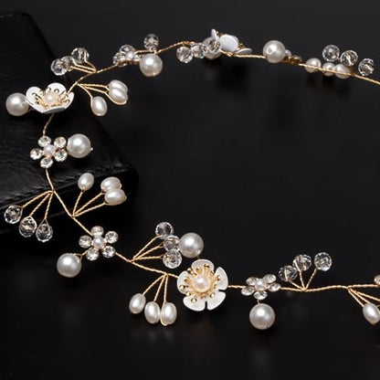 Darlingao Pearl Wedding Headpiece for Women - Elegant Gold Hair Accessory with Pearls, Flowers & Rhinestones for Bridal, Engagement, Prom & Formal Events