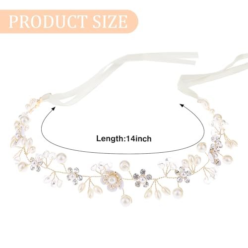 Darlingao Pearl Wedding Headpiece for Women - Elegant Gold Hair Accessory with Pearls, Flowers & Rhinestones for Bridal, Engagement, Prom & Formal Events - görsel 8