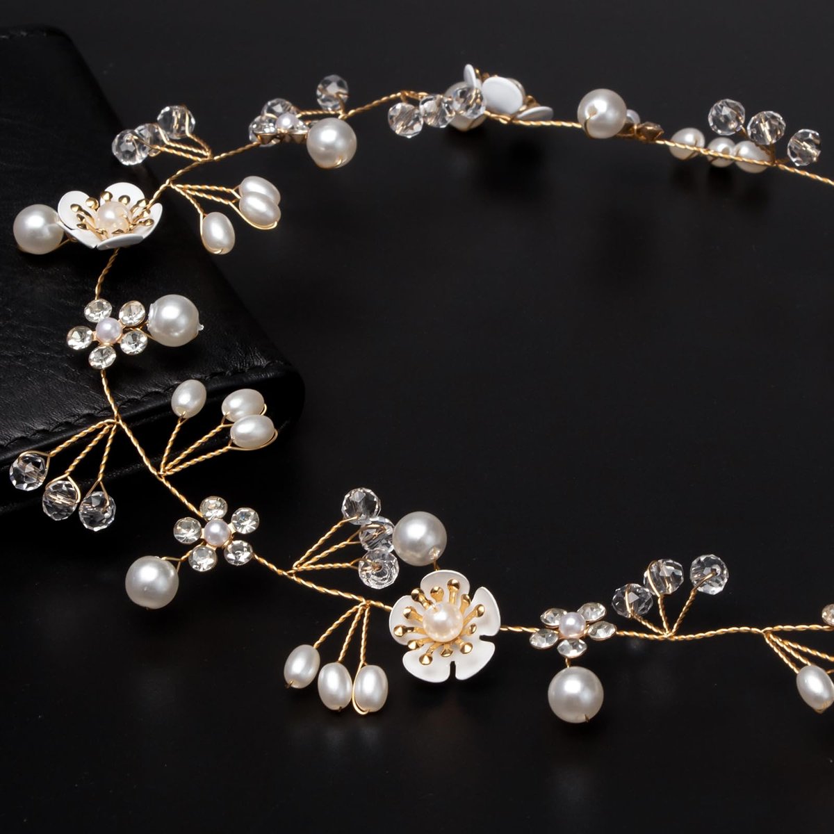 Darlingao Pearl Wedding Headpiece for Women - Elegant Gold Hair Accessory with Pearls, Flowers & Rhinestones for Bridal, Engagement, Prom & Formal Events - görsel 13