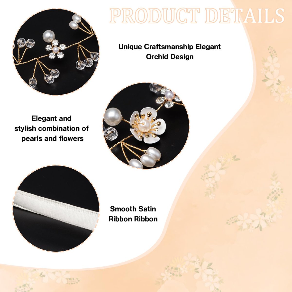 Darlingao Pearl Wedding Headpiece for Women - Elegant Gold Hair Accessory with Pearls, Flowers & Rhinestones for Bridal, Engagement, Prom & Formal Events - görsel 5