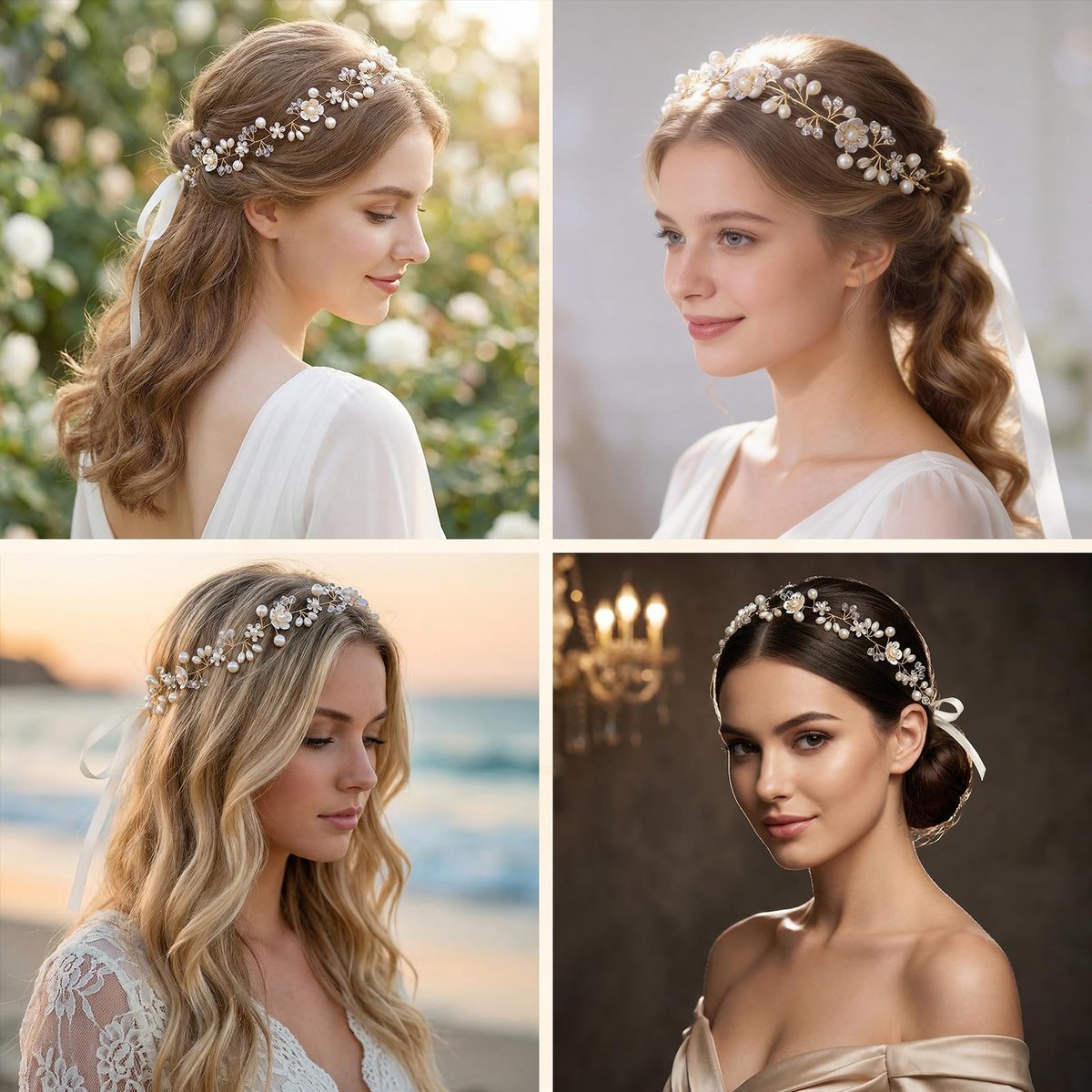Darlingao Pearl Wedding Headpiece for Women - Elegant Gold Hair Accessory with Pearls, Flowers & Rhinestones for Bridal, Engagement, Prom & Formal Events - görsel 9