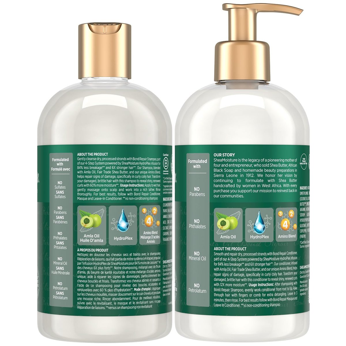 SheaMoisture Amla Oil Bond Repair Shampoo & Conditioner Set for Dry, Damaged Curly Hair - Anti-Frizz, 13 oz Each Avelisse