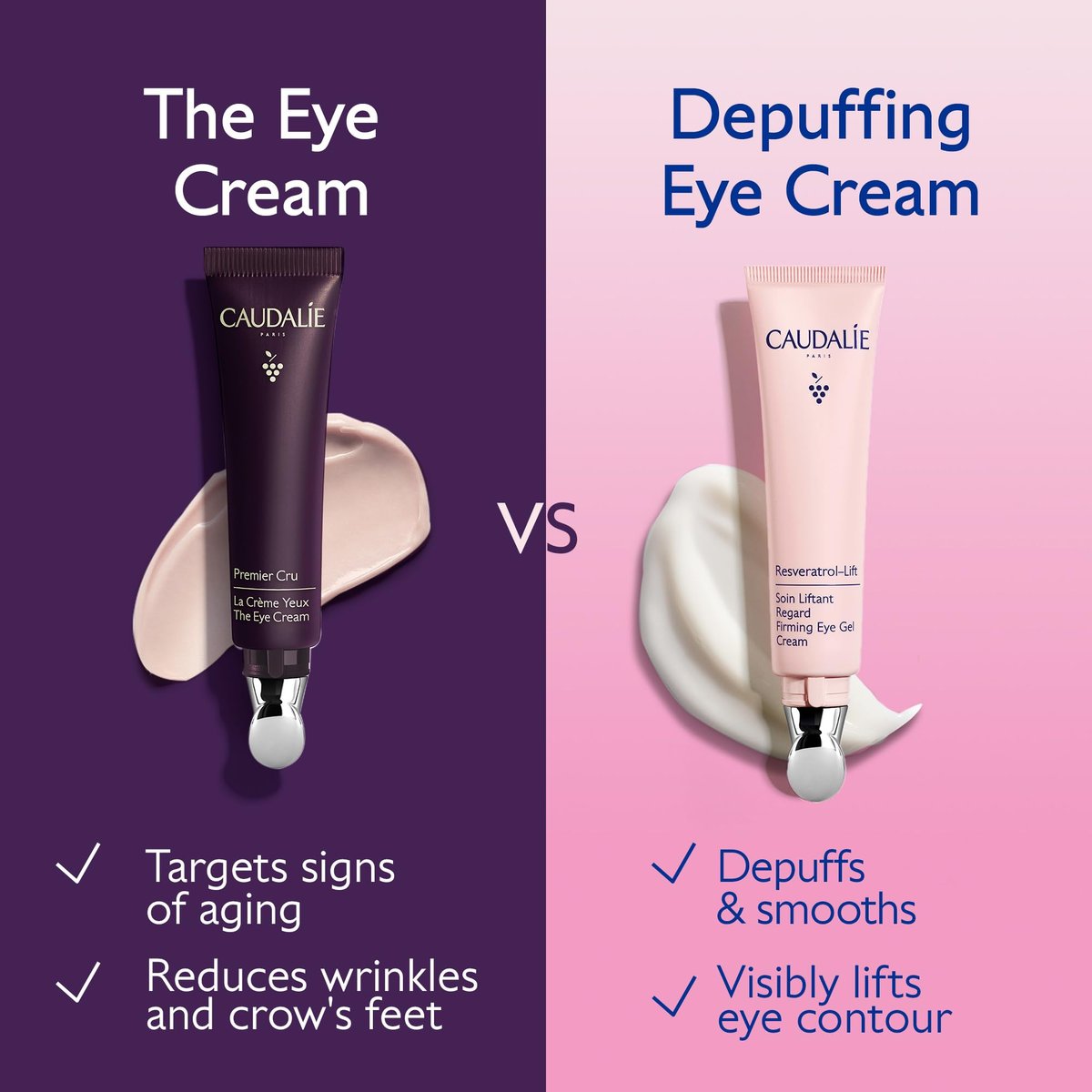 Caudalie Resveratrol-Lift Firming Depuffing Eye Gel Cream with Peptides, Hyaluronic Acid, and Vegan Collagen - 15 mL Avelisse