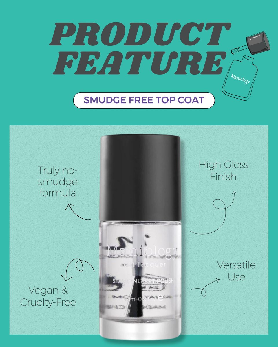 Maniology Smudge-Free Top Coat – Clear Finishing Polish for Nail Art Stamping Protection, 13ml - görsel 8