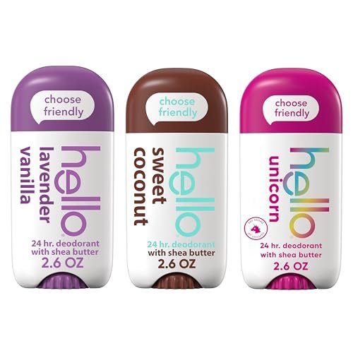 hello Deodorant Variety Pack – Aluminum Free, Baking Soda Free Deodorant for Women and Men – Lavender Vanilla, Sweet Coconut, Unicorn – 3 x 2.6 oz Sticks - görsel 2