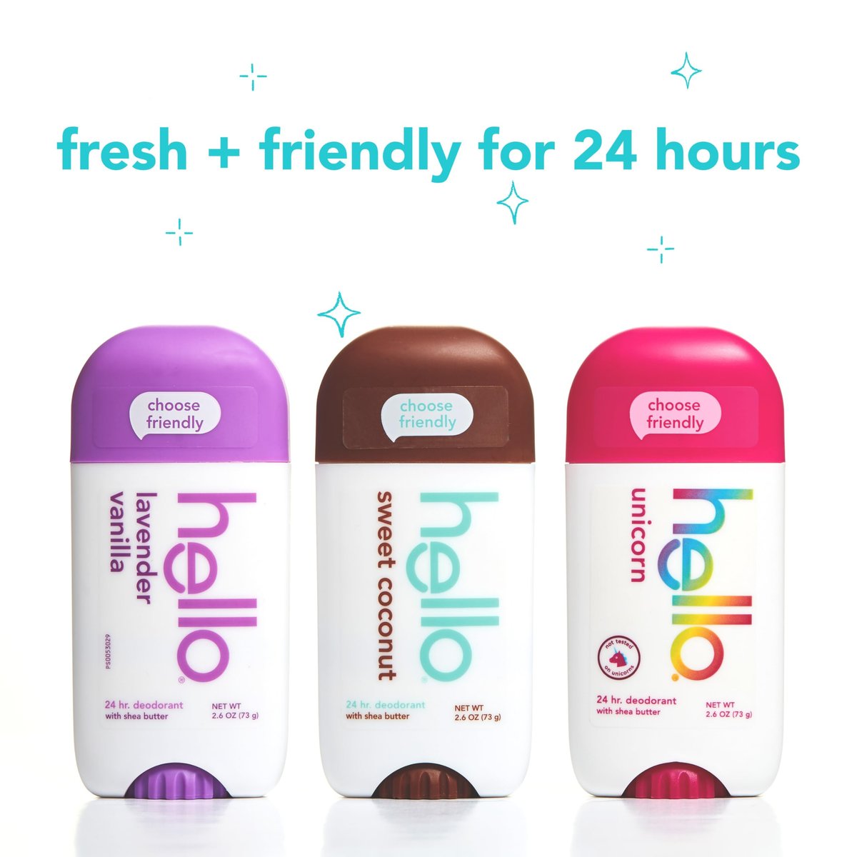 hello Deodorant Variety Pack – Aluminum Free, Baking Soda Free Deodorant for Women and Men – Lavender Vanilla, Sweet Coconut, Unicorn – 3 x 2.6 oz Sticks - görsel 5