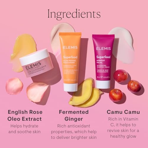 ELEMIS Way to Glow Exclusive Skincare Kit - Travel Set with Rose Cleansing Balm, Glow Priming Moisturizer & Midnight Facial Avelisse