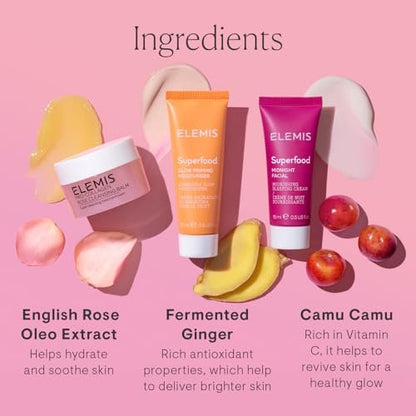 ELEMIS Way to Glow Exclusive Skincare Kit - Travel Set with Rose Cleansing Balm, Glow Priming Moisturizer & Midnight Facial Avelisse