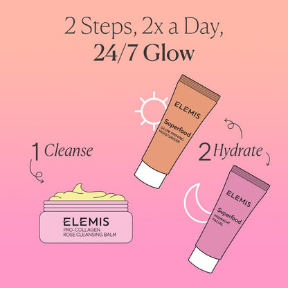 ELEMIS Way to Glow Exclusive Skincare Kit - Travel Set with Rose Cleansing Balm, Glow Priming Moisturizer & Midnight Facial Avelisse