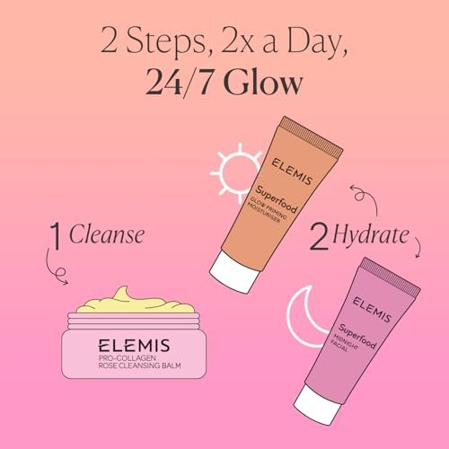 ELEMIS Way to Glow Exclusive Skincare Kit - Travel Set with Rose Cleansing Balm, Glow Priming Moisturizer & Midnight Facial Avelisse