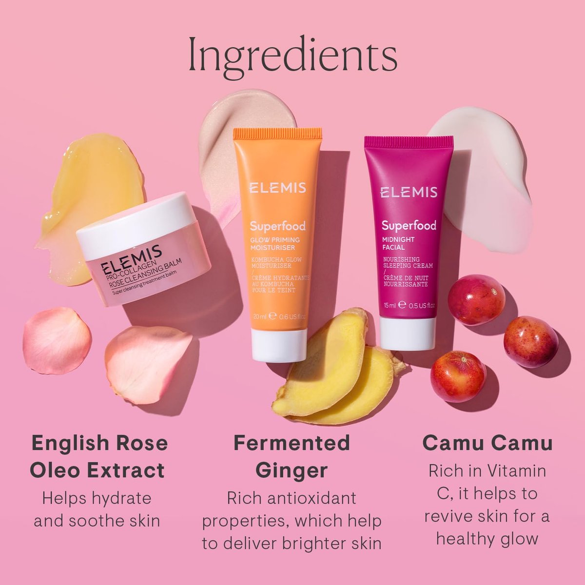 ELEMIS Way to Glow Exclusive Skincare Kit - Travel Set with Rose Cleansing Balm, Glow Priming Moisturizer & Midnight Facial Avelisse