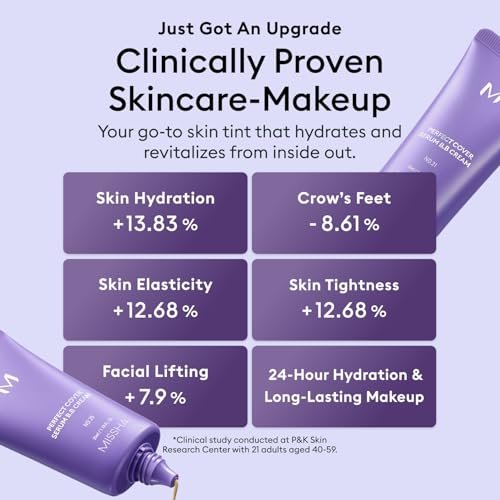 MISSHA M Perfect Cover Serum BB Cream No.21 Light Beige - Light with Cool Undertone, Skin Tint, Tinted Moisturizer, Korean Makeup, 1.18 Fl Oz - görsel 10