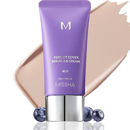 MISSHA M Perfect Cover Serum BB Cream No.21 Light Beige - Light with Cool Undertone, Skin Tint, Tinted Moisturizer, Korean Makeup, 1.18 Fl Oz