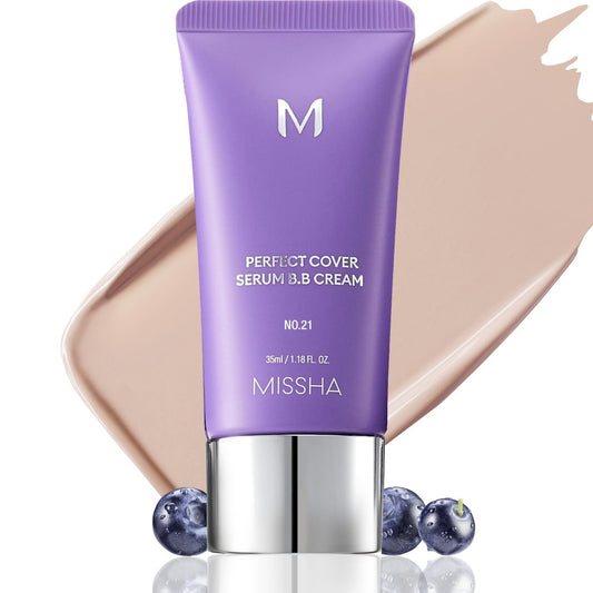 MISSHA M Perfect Cover Serum BB Cream No.21 Light Beige - Light with Cool Undertone, Skin Tint, Tinted Moisturizer, Korean Makeup, 1.18 Fl Oz