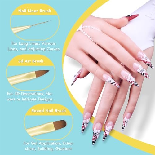 Finea Nail Art Brushes and Dotting Tools 6pcs Set - Gold Blue | Professional Acrylic & Polygel Brushes - görsel 6