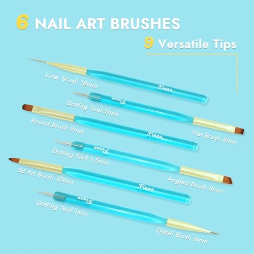 Finea Nail Art Brushes and Dotting Tools 6pcs Set - Gold Blue | Professional Acrylic & Polygel Brushes - görsel 4