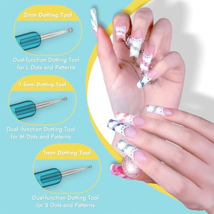 Finea Nail Art Brushes and Dotting Tools 6pcs Set - Gold Blue | Professional Acrylic & Polygel Brushes