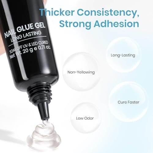 Beetles Tipex Nail Glue 20g - Super Strong Solid Gel for Nail Tips, Soak-Off UV, No Hand-Hold Needed, 28+ Days Lasting, Professional & Beginner-Friendly Avelisse