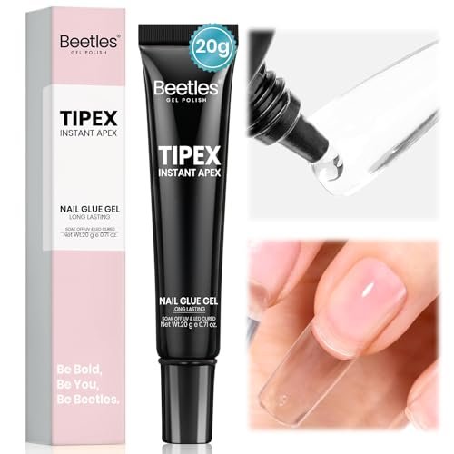 Beetles Tipex Nail Glue 20g - Super Strong Solid Gel for Nail Tips, Soak-Off UV, No Hand-Hold Needed, 28+ Days Lasting, Professional & Beginner-Friendly Avelisse