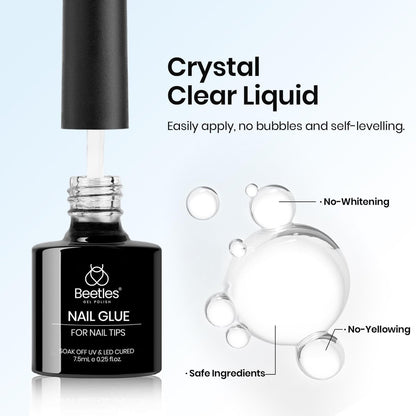 beetles Gel Polish 9 in 1 Gel Nail Glue for Clear Acrylic Nails Tips – Long Lasting Super Strong Brush Nail Glue for Fake Nails, Base Blooming Nail Gel, New Safe Formula, UV Light Cure