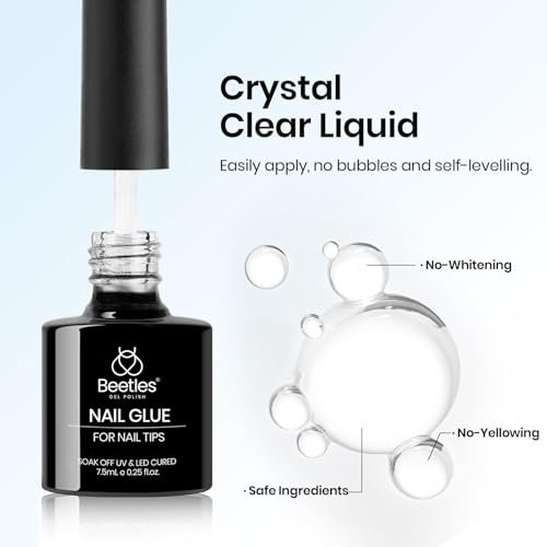 beetles Gel Polish 9 in 1 Gel Nail Glue for Clear Acrylic Nails Tips – Long Lasting Super Strong Brush Nail Glue for Fake Nails, Base Blooming Nail Gel, New Safe Formula, UV Light Cure - görsel 12