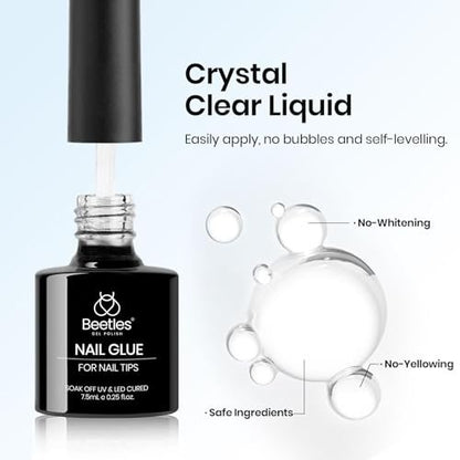 beetles Gel Polish 9 in 1 Gel Nail Glue for Clear Acrylic Nails Tips – Long Lasting Super Strong Brush Nail Glue for Fake Nails, Base Blooming Nail Gel, New Safe Formula, UV Light Cure