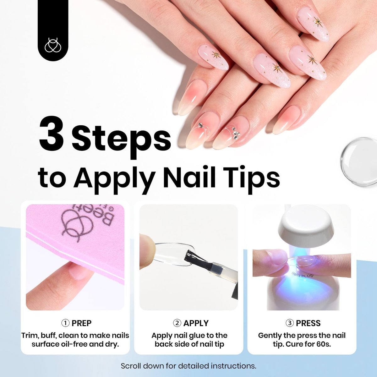 beetles Gel Polish 9 in 1 Gel Nail Glue for Clear Acrylic Nails Tips – Long Lasting Super Strong Brush Nail Glue for Fake Nails, Base Blooming Nail Gel, New Safe Formula, UV Light Cure - görsel 7