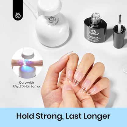 beetles Gel Polish 9 in 1 Gel Nail Glue for Clear Acrylic Nails Tips – Long Lasting Super Strong Brush Nail Glue for Fake Nails, Base Blooming Nail Gel, New Safe Formula, UV Light Cure