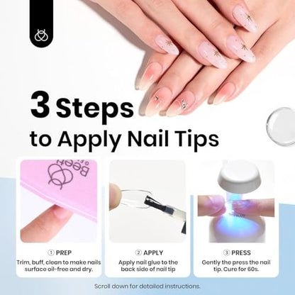 beetles Gel Polish 9 in 1 Gel Nail Glue for Clear Acrylic Nails Tips – Long Lasting Super Strong Brush Nail Glue for Fake Nails, Base Blooming Nail Gel, New Safe Formula, UV Light Cure
