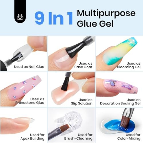 beetles Gel Polish 9 in 1 Gel Nail Glue for Clear Acrylic Nails Tips – Long Lasting Super Strong Brush Nail Glue for Fake Nails, Base Blooming Nail Gel, New Safe Formula, UV Light Cure - görsel 4