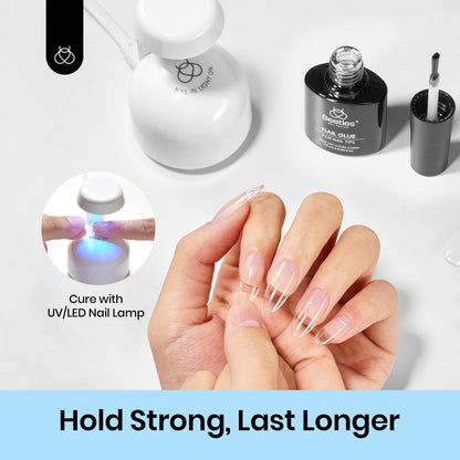 beetles Gel Polish 9 in 1 Gel Nail Glue for Clear Acrylic Nails Tips – Long Lasting Super Strong Brush Nail Glue for Fake Nails, Base Blooming Nail Gel, New Safe Formula, UV Light Cure