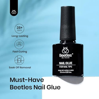 beetles Gel Polish 9 in 1 Gel Nail Glue for Clear Acrylic Nails Tips – Long Lasting Super Strong Brush Nail Glue for Fake Nails, Base Blooming Nail Gel, New Safe Formula, UV Light Cure