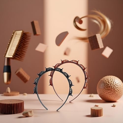 2-Pack Double Bangs Hairstyle Hairpin Headband with 8 Small Clips - Women's Double Layer Twist Plait Hair Tool for Curly, Thick Hair - Toothed Hair Bands Braid Tool, Black and Reddish Brown - görsel 14