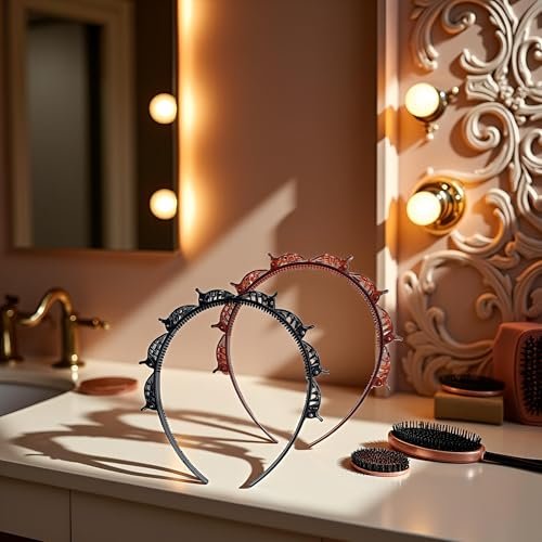 2-Pack Double Bangs Hairstyle Hairpin Headband with 8 Small Clips - Women's Double Layer Twist Plait Hair Tool for Curly, Thick Hair - Toothed Hair Bands Braid Tool, Black and Reddish Brown - görsel 12