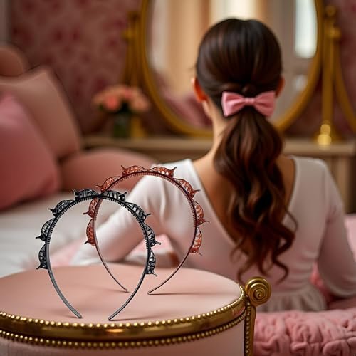 2-Pack Double Bangs Hairstyle Hairpin Headband with 8 Small Clips - Women's Double Layer Twist Plait Hair Tool for Curly, Thick Hair - Toothed Hair Bands Braid Tool, Black and Reddish Brown - görsel 6
