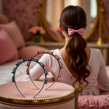 2-Pack Double Bangs Hairstyle Hairpin Headband with 8 Small Clips - Women's Double Layer Twist Plait Hair Tool for Curly, Thick Hair - Toothed Hair Bands Braid Tool, Black and Reddish Brown