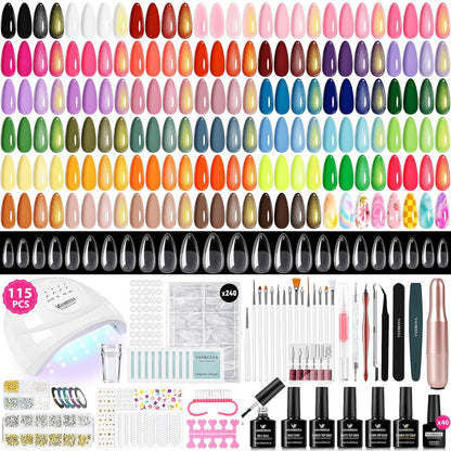 VANREESA 115-Piece Gel Nail Polish Kit with UV Light & Nail Drill – Complete Starter Set with 40 All-Season Colors, Base & Top Coat, Almond Nail Tips, Gift for Women Avelisse