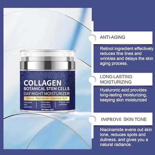 Collagen Face Moisturizer with Airless Pump - Collagen Botanical Stem Cells Cream for Skin with Retinol, Niacinamide, Hyaluronic Acid - Anti-Aging Day & Night Cream, 1.8 OZ - görsel 11