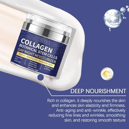 Collagen Face Moisturizer with Airless Pump - Collagen Botanical Stem Cells Cream for Skin with Retinol, Niacinamide, Hyaluronic Acid - Anti-Aging Day & Night Cream, 1.8 OZ