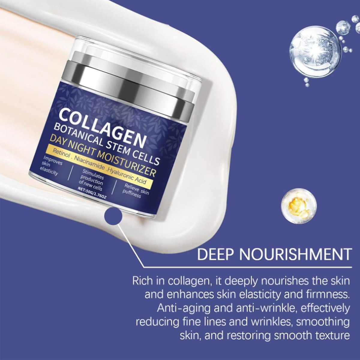 Collagen Face Moisturizer with Airless Pump - Collagen Botanical Stem Cells Cream for Skin with Retinol, Niacinamide, Hyaluronic Acid - Anti-Aging Day & Night Cream, 1.8 OZ - görsel 12