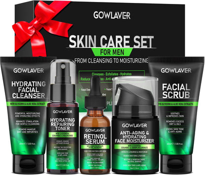 GOWLAVER Hydrating & Moisturizing Face Care Routine for Men – All Skin Types, Gift Set for Dad, Husband, Boyfriend (Green) Avelisse