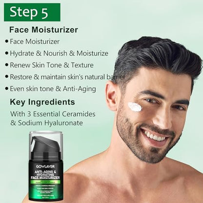 GOWLAVER Hydrating & Moisturizing Face Care Routine for Men – All Skin Types, Gift Set for Dad, Husband, Boyfriend (Green) Avelisse