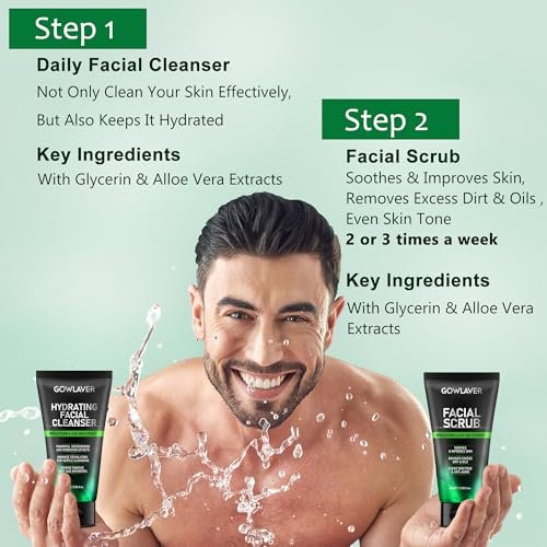 GOWLAVER Hydrating & Moisturizing Face Care Routine for Men – All Skin Types, Gift Set for Dad, Husband, Boyfriend (Green) Avelisse