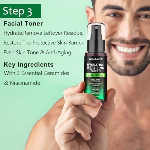 GOWLAVER Hydrating & Moisturizing Face Care Routine for Men – All Skin Types, Gift Set for Dad, Husband, Boyfriend (Green) Avelisse