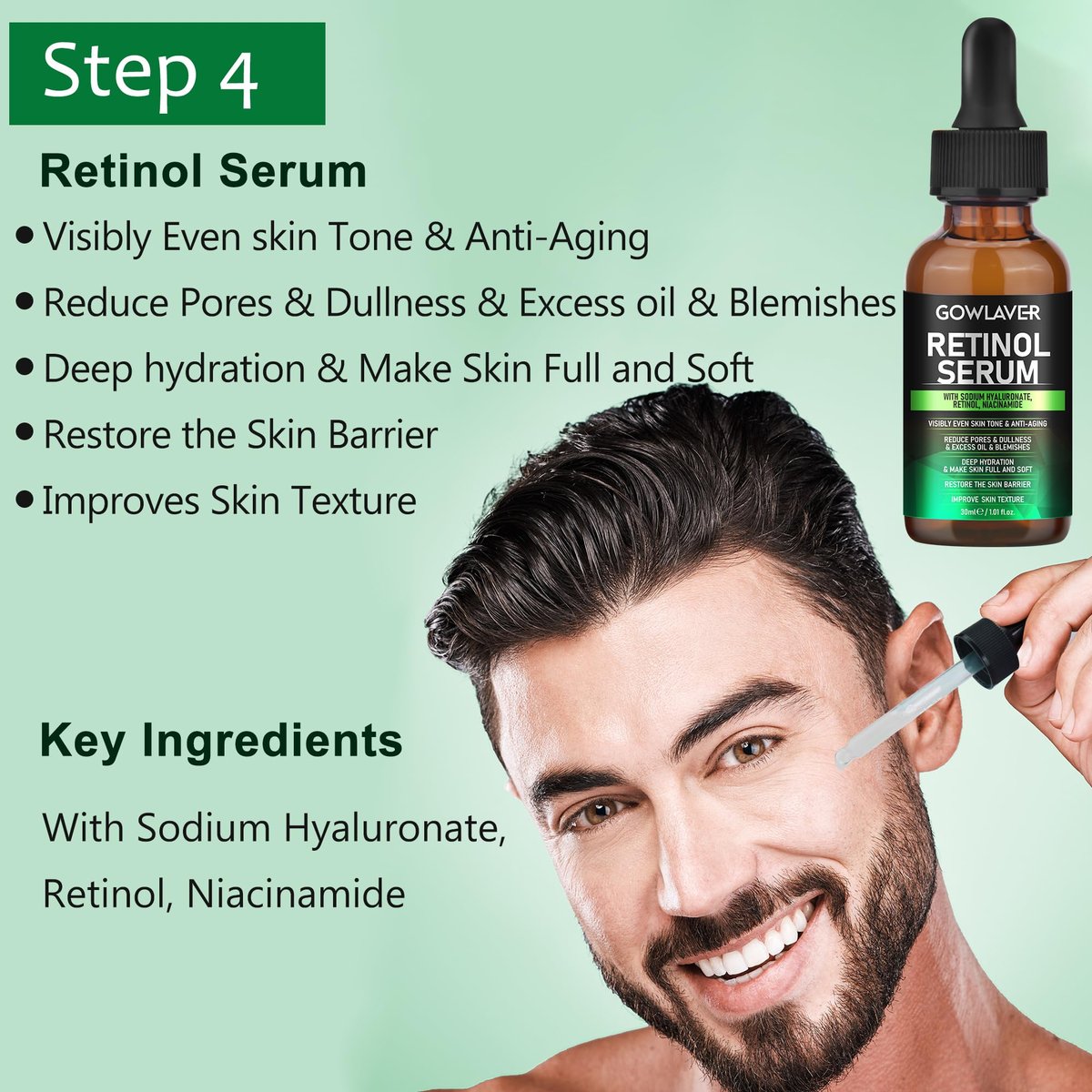 GOWLAVER Hydrating & Moisturizing Face Care Routine for Men – All Skin Types, Gift Set for Dad, Husband, Boyfriend (Green) Avelisse