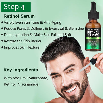 GOWLAVER Hydrating & Moisturizing Face Care Routine for Men – All Skin Types, Gift Set for Dad, Husband, Boyfriend (Green) Avelisse